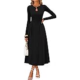 MEROKEETY Women's Long Sleeve Flowy A Line Dresses 2025 Fall Fashion Elegant Cutout Wedding Guest Midi Maxi Dress