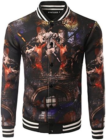 China Palaeowind Men 's Retro Palace Print Stretch Fall Winter Collar Jacket,Black-L