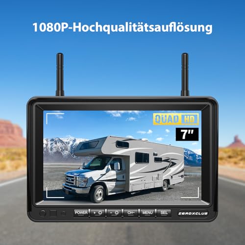 Digital Reversing Camera Wireless Set, 7 Inch HD LCD Monitor + Dual Cameras, IP69K Waterproof Reversing Camera, Radio, Night Vision, Wireless Parking Aid, Loop Recording, for Trucks, Caravans, Trailers