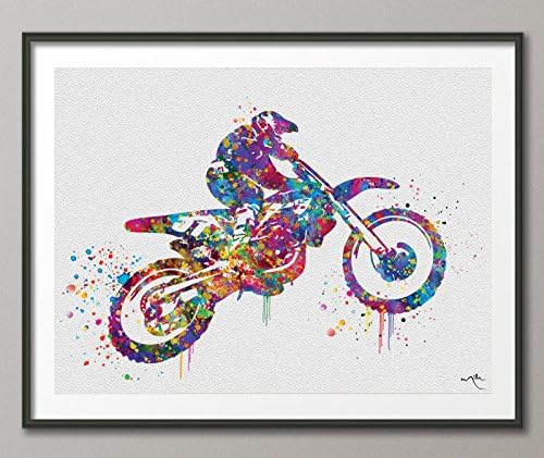 COCOMILLA Motocross Watercolor Print Motorcycle Jump Sport Bike Motorbike Stunt Racing Bike Dirt Bike Motocross Sports Poster Wall Art Christmas-1082