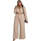 Sweat Suit Women 2 Piece Set 2025 Casual Long Sleeve V Neck Crop Hoodie Loose Wide Leg Sweatpants Fall Tracksuit