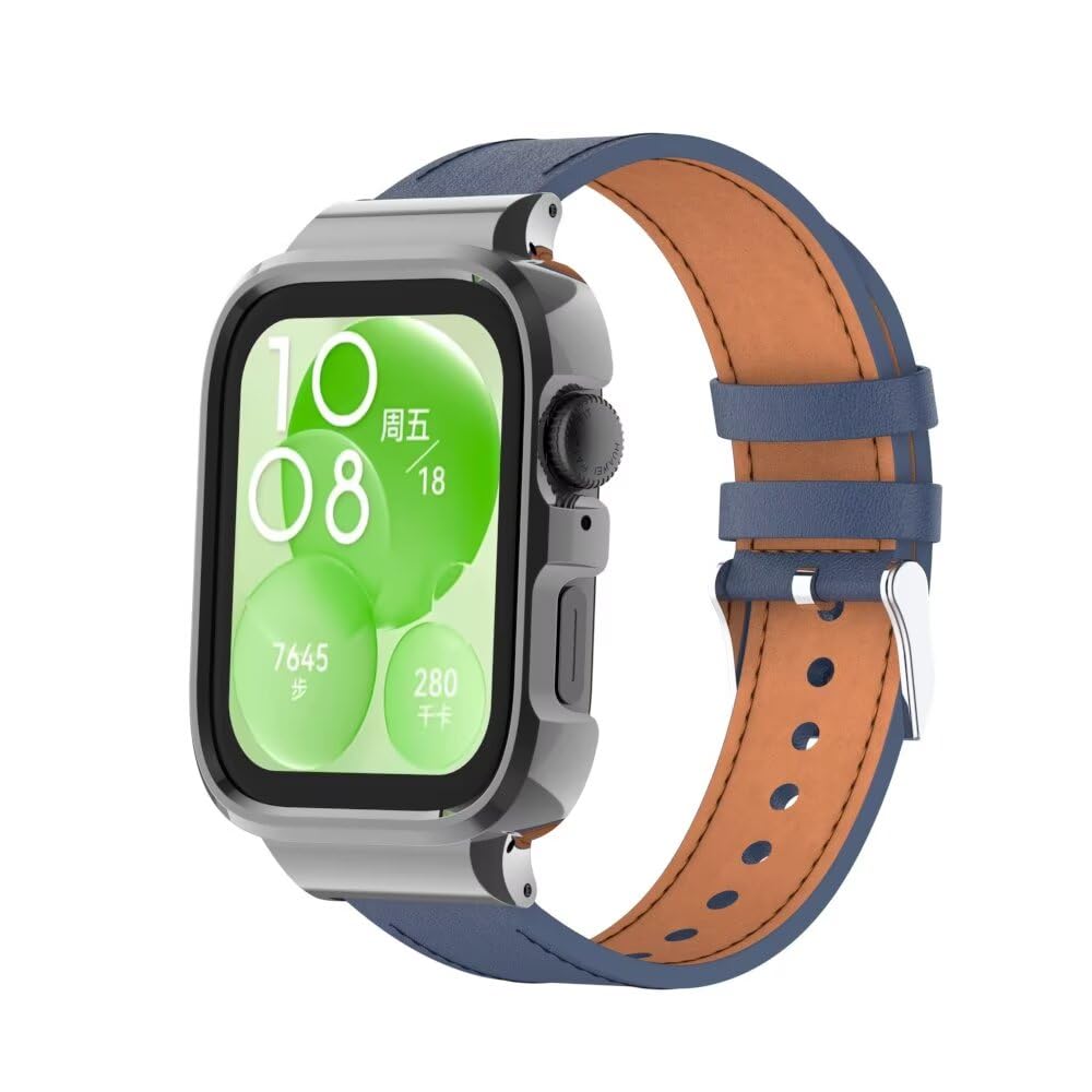 nuosiweilang Bracelet Compatible with Huawei Watch Fit 3 Strap,Replacement Band Leather Watchband Accessories for Huawei Watch Fit3 Smartwatch Blue