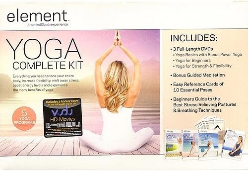 Home Element Yoga Kit, 3 complete yoga DVDs, Yoga Basics w/ Power Yoga