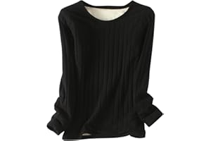 GENERIC Women's Thermal Shirts Winter Fleece Lined Casual Loose Tops Crew Neck Long Sleeve Blouse Thick Warm Base Layer