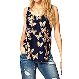 Lookatool Women's Butterfly Print Sleeveless Chiffon Tank Top Shirts Crew Vest