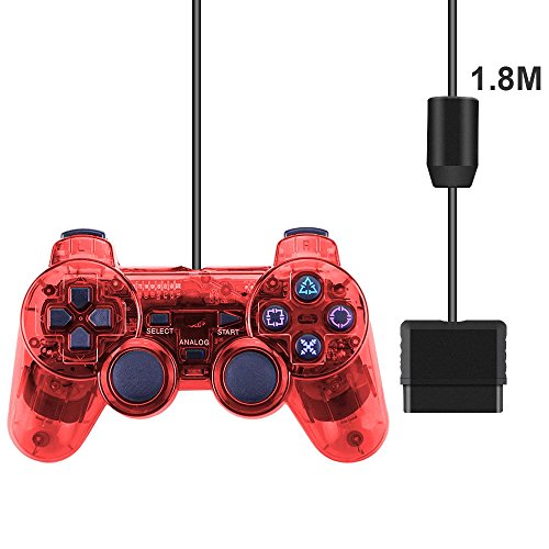 PlayStation 2 Controller, GamePal Double Shock Gamepad for Sony PS2, Wired (Red)