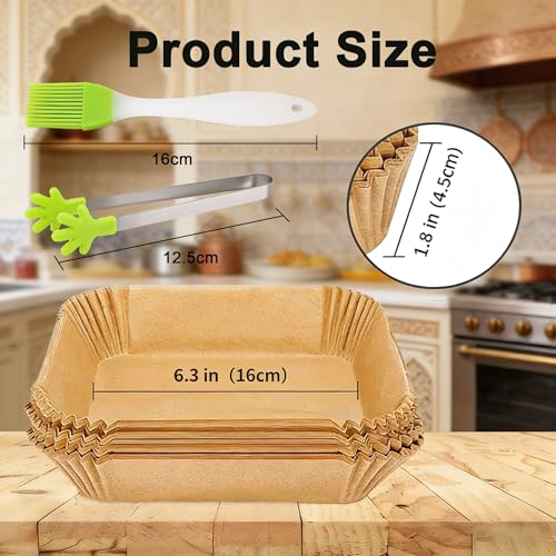 100 Pcs Air Fryer Papers Disposable, Unbleached Parchment Paper for Air Fryer, Non-Stick and Oil Proof for Easy Cleanup, 6.3inch/16cm, Square