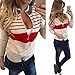 GBSELL Women Sexy Long Sleeve Spell Color Stripes Zipper Tops Shirt Blouse Coat (Beige, S)