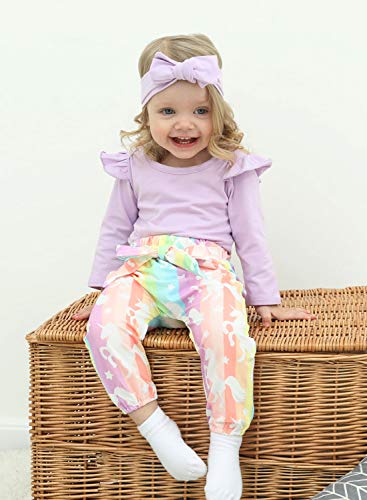 Baby Girl Long Sleeve Outfit for Fall 3 Pieces Suit Babies Romper Rainbow Stripe Halen Pants Toddler 1st Birthday Gift Outdoor Holiday(6-9 9-12 Months)