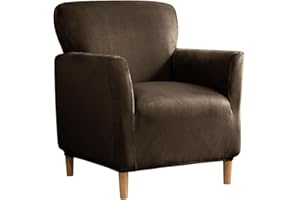 UNBBRRL Chair and Ottoman Slipcover Set, Stretch Velvet Cover, Banquet Armchair Covers for Living Room (Coffee, Chair)