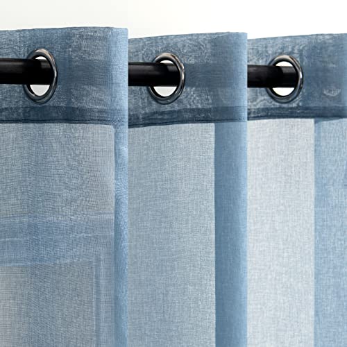 Woaboy Modern Living Room Curtains Short Curtains for Windows 2 Pieces 140 x 145 cm Curtains Bedroom Curtains Translucent Polyester with Rings Dark Blue