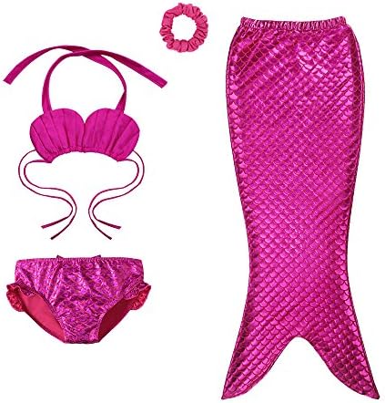 HOUZI Mermaid Tails for Swimming for Girls Swimsuit Swimwear Shiny 4pcs Green Hot Pink