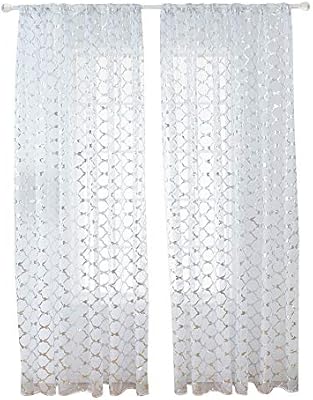 Goolsky Sheer Curtains Lantern Print Window Screen Curtains For