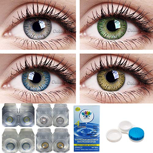 Soft Eye Combo Pack of 4 Pairs of Monthly Color Contact Lenses (Green,Grey,Blue & Hazel) (Zero Power/Lenses Only) With Case & Solution 1 Soft Eye Combo Pack of 4 Pairs of Monthly Color Contact Lenses (Green,Grey,Blue & Hazel) (Zero Power/Lenses Only) With Case & Solution