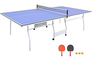 DITHOKO Table Tennis Table, 9 Ft Foldable & Portable Ping Pong Table Set with 2 Table Tennis Paddles, 3 Balls and Net for Indoor Outdoor Game