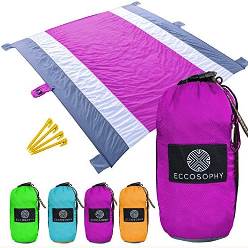 Eccosophy Outdoor Beach Blanket Sand Proof Oversized 9x10ft – Portable Compact Lightweight Beach Mat - Water/Heat Resistant-Soft Durable Parachute Ripstop Nylon–Picnic Mat for Travel Camping & Hiking
