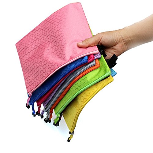 Chris-Wang 5Pcs Waterproof Zip Up Gridding PVC Office File Organizer/Document Holder/Paper Pouch/Pen Pencil Case/Stationery Storage Bags (A5 Size, Random Color)