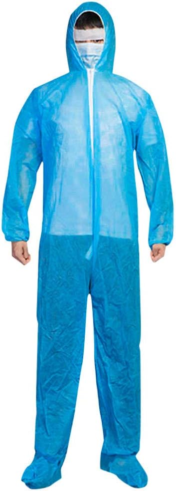 Disposable Waterproof Oil-Resistant Protective Coverall Suit Elastic Siamese Protective Clothing with Hood (XL, Blue)