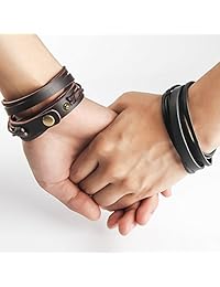 Chic Exquise Designs - Pulsera de piel auténtica, hecha a mano, estilo vintage, ajustable