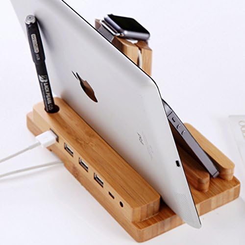 Apple Watch Stand, iphone 7 plus Stand, Trista99 Bamboo Wooden 4 in 1 iPhone iPad iPod Apple Watch USB 4 Port Micro USB Charging Stand Station Dock Platform Cradle Holder (38mm)