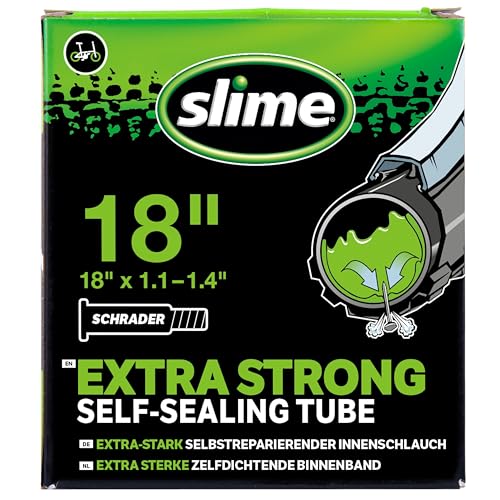 Slime 30095 Bike Inner Tube with Slime Puncture Sealant, Self Sealing, Prevent and Repair, Schrader Valve, 18 x 1.1-1.4