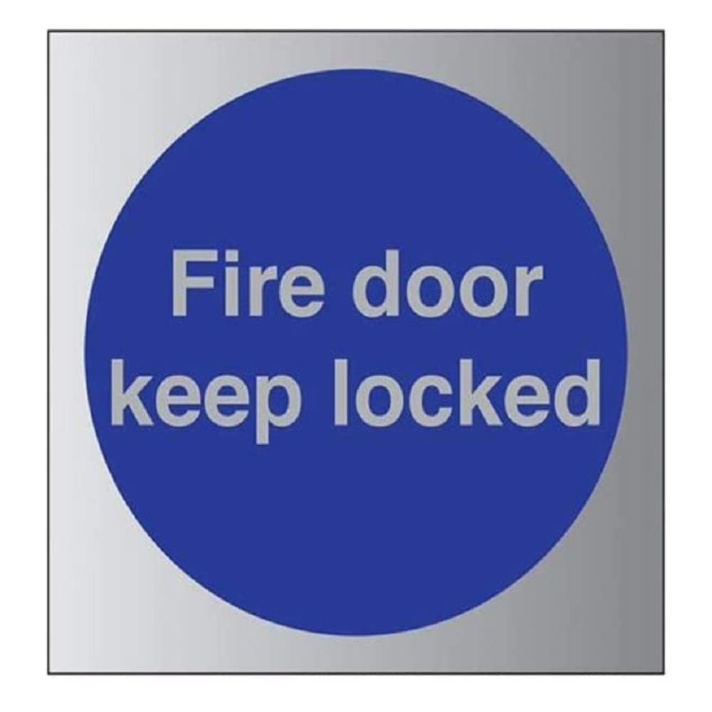 V Safety Fire Door Keep Locked Sign - 150mm x 150mm - 3mm Brushed Alu Comp