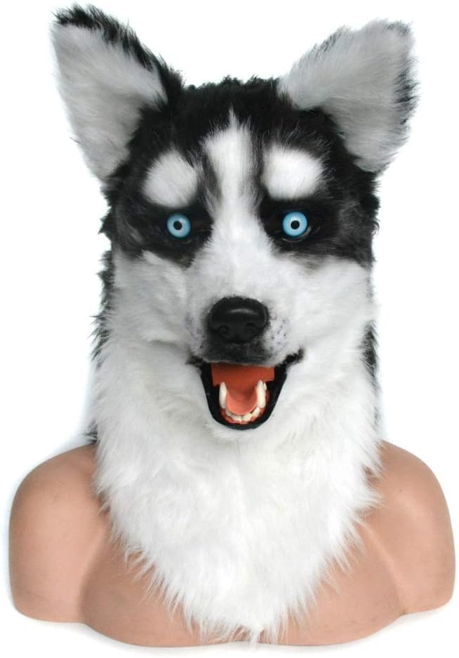 HIGHER MEN Realistic Handmade Customized Cosplay Moving Mouth Mask Husky Simulation Animal Mask Dog Head Dog Headgear Mouth Mover Mask Moving Jaw Mask (Color : Brown, Size : 25 * 25)