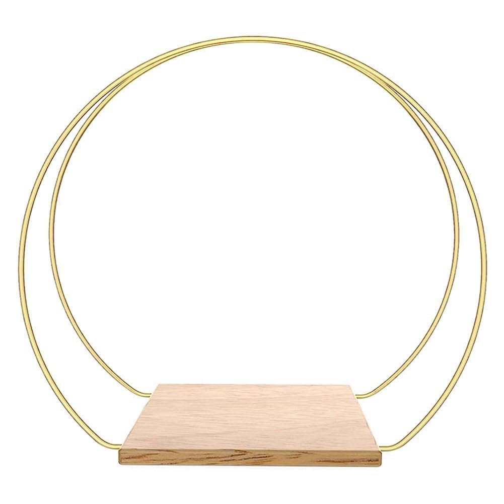 Xnuiasqe 1 Sets Metal Floral Hoop Centerpiece Gold with Stand 12 Inch Floral Ring Wreath Hanging Candle Circle Centerpiece