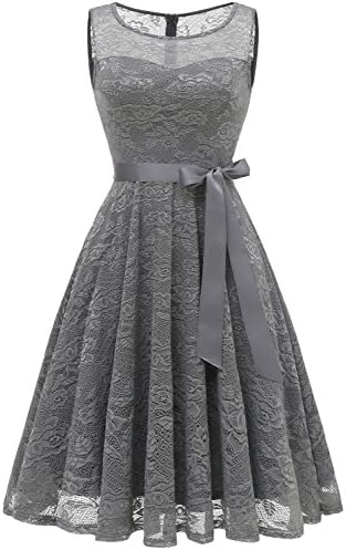 IVNIS Women's Vintage Floral Lace Dress Short Bridesmaid Dresses Scoop-Neck Cocktail Party Dress