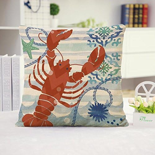 Wevda&reg; Sea Turtle Octopus Fishes Retro Cotton Linen Square Throw Pillow Case Decorative Cushion Cover Pillowcase Blue Ocean Series Sea Life 18*18 - Lobster