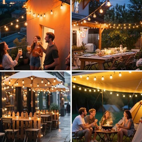35M Solar String Lights Outdoor with 30 S14 LEDs & 2 Spares, 48Hrs 7200mAh, USB/Solar Charging, 8 Modes Remote, IP65 Waterproof, 2 Installation for Garden