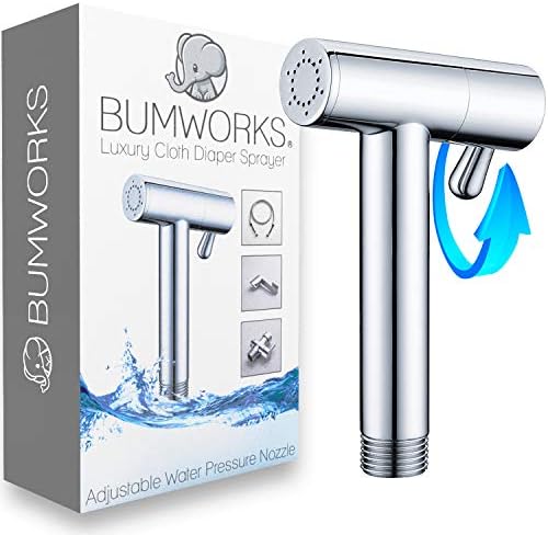 Bumworks Premium Adjustable Hand held Bidet Sprayer for Toilet - Brass Chrome Nozzle w/Metal Hose, T-Valve, and Mounting Attachment. Cloth Diaper Sprayer Washer Bidet for Baby and Personal Hygiene
