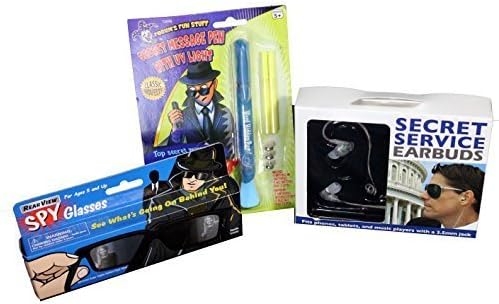 Kids Top Secret Spy Kit - Starter Edition - 3 Pieces Includes Rear-View Vision Glasses, Secret Service Ear Pieces and Secret Message UV Pen by Prank Nation