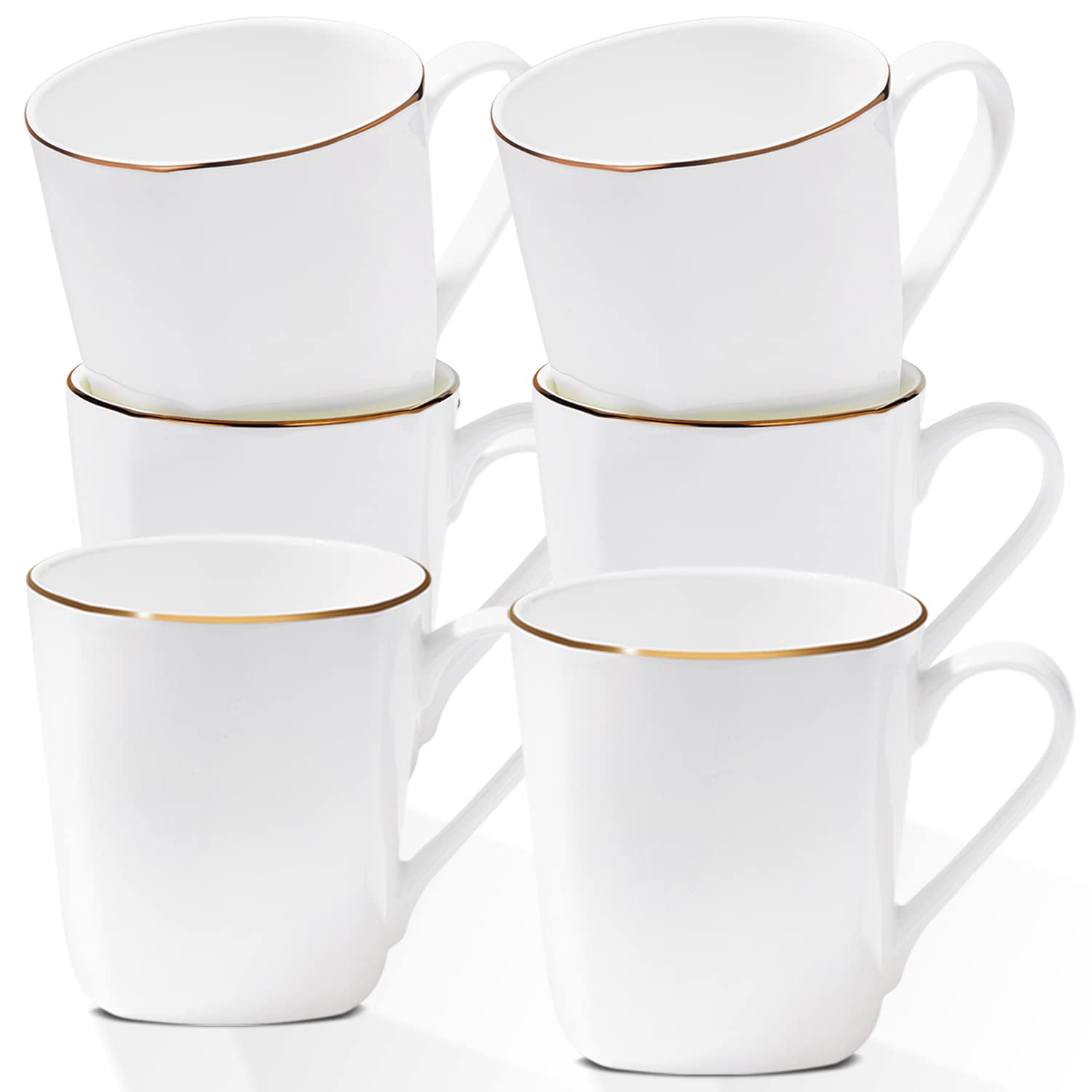 Photo 1 of Gang Rinpoche 10 Oz White Bone China Coffee Mugs,Porcelain Tea Cups Ceramic Lightweight Set of 6, Luxury Mugs with Gold Trim for Espresso, Hot Cocoa, Cappuccino, Latte and Cold Drinks, Microwave Safe