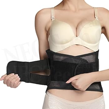 Adjustable Double Pull Lumbar Brace/Lower Back Belt, Pain Relief - Breathable & Lightweight Material - Wide Support - for Lifting, Work, Gym, Posture - Black - Size L
