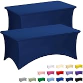 Fixwal 2 Pack 6FT Navy Blue Tablecloth Rectangle Spandex Table Cover | Fit for 6 Foot Rectangle Table, Washable Stretch, Ideal for Party, Buffet, Graduation Decoration, Vendor Booth