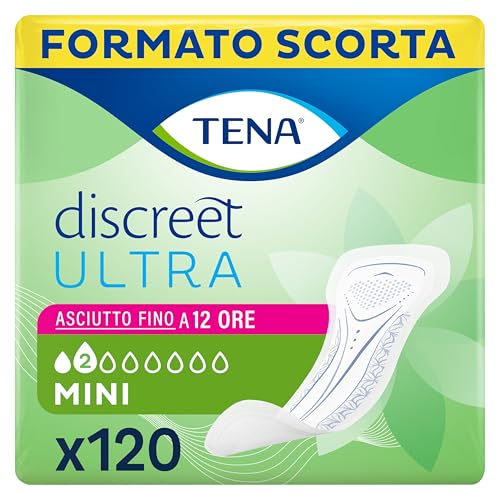 TENA Discreet Mini Ultra Pacco Scorta Mensile - Assorbenti per perdite urinarie femminili, discreti e confortevoli, 6 confezioni x 20 pezzi