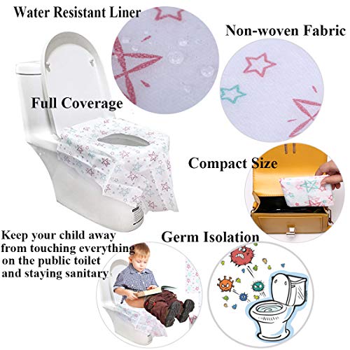 Disposable Toilet Seat Covers for Kids Potty Training, Adults - Potty Seat Cover for Toddlers, Children - Large Size, Waterproof, Individually Wrapped | Great for Home Travel (40 Pack Stars)
