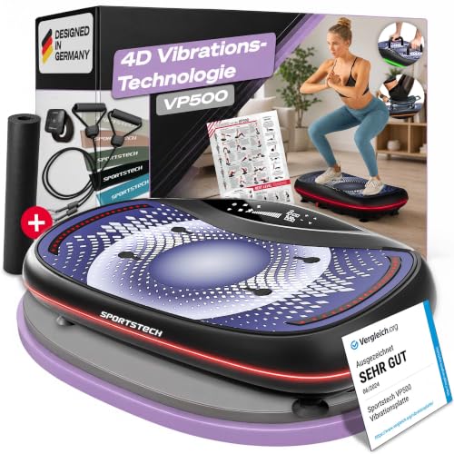 Sportstech, 4D Vibrationsplatte + inkl. Sitz & Liegestützgriffen VP500