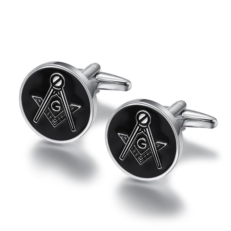 BOBIJOO Jewelry - Cufflinks, freemasonry Silver Black Round