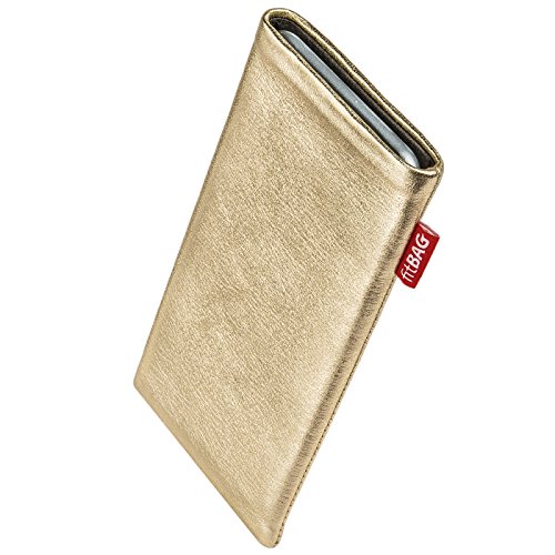 fitBAG Groove Gold Custom Tailored Sleeve for Motorola K1 KRZR. Fine Nappa foil Leather Pouch with Integrated Microfibre Lining for Display Cleaning