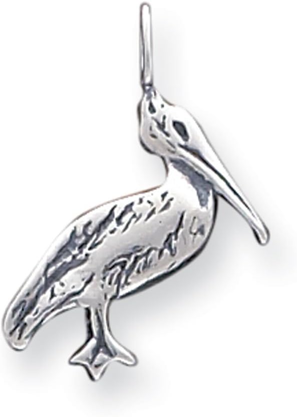 925 Sterling Silver Antiqued Pelican Charm Pendant - 23mm
