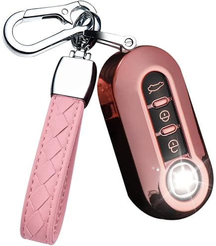 Coque De Clé Voiture Fiat 500 - Protection TPU Souple - Blanche Rose - Taille Unique - Cadeau Idéal - 4