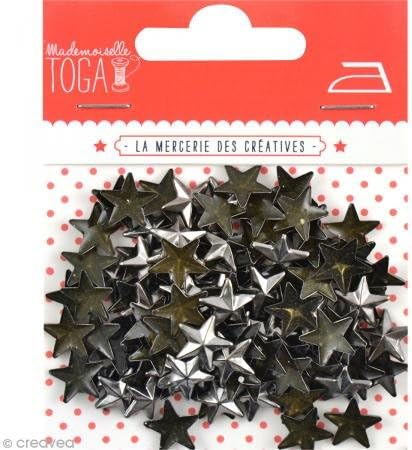 Mademoiselle Toga MEC130 Pack of 100 Metal Stud Charcoal 3D Iron-On Stars, 0.8 x 0.8 x 0.1cm