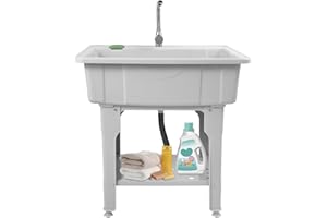 BAIODNB Utility Sink Laundry Tub, Adjustable Height Plastic Laundry Sink with Washboard, Slop Garage Kitchen Sink For Laundry Room, Garage, Bathroom (31.5 INCH)
