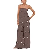 Ceputer Women 2 Piece Outfits Polka Dot Summer Pants Set Strapless Tube Top High Elastic Waist Wide Leg Pants Lounge Sets