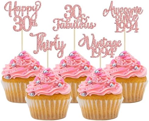 ZHUOWEIS 30 PCS Nuber 1 Cupcake Toppers Glitter 1st Birthday Cupcake Picks Age One Cake
