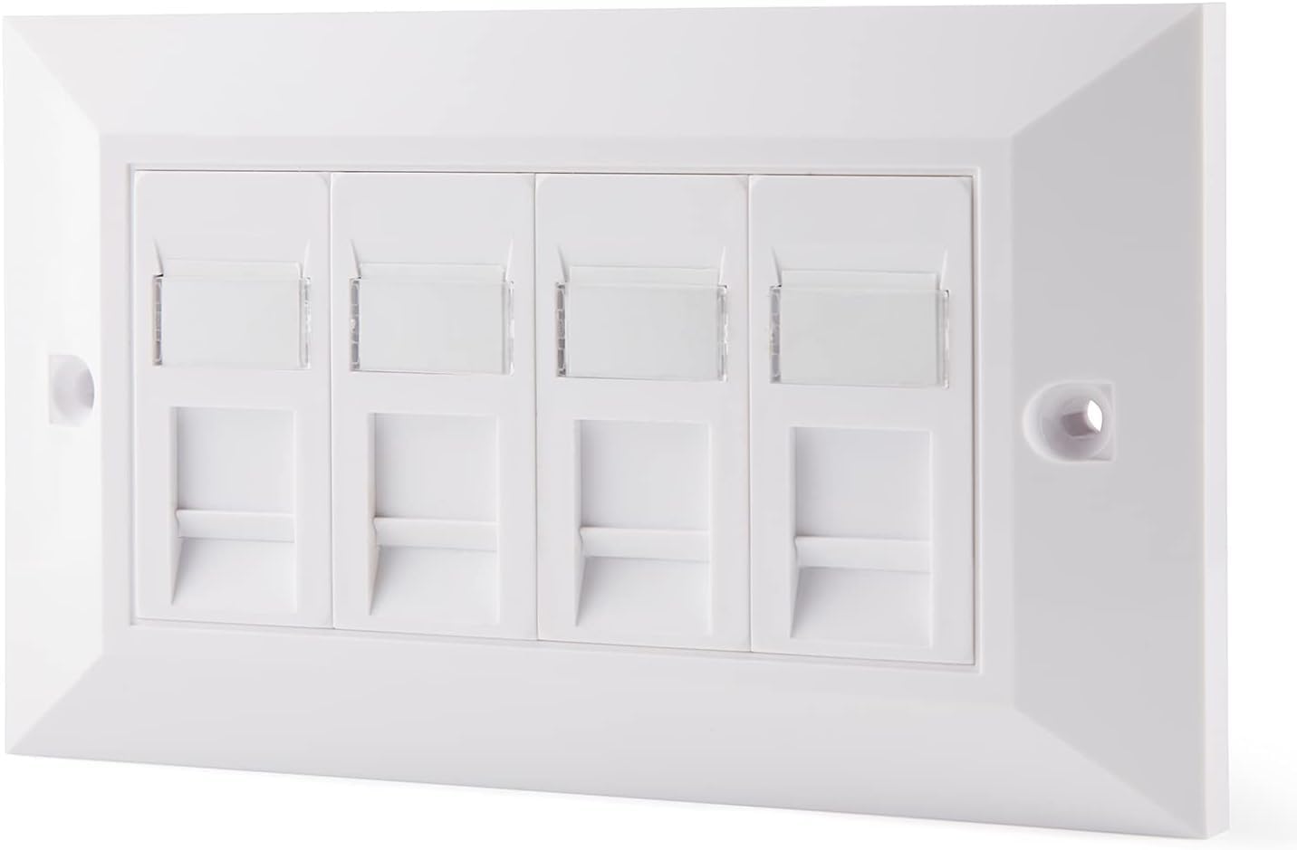 rhinocables CAT6 Ethernet Faceplate | Single 1, Double 2 & Quad 4 RJ45 Gang Wall Sockets | CAT 6 Setup for Printers, VoIP, Phones & More | Network Expansion for Home or Business (4 Port,Pack of 1)