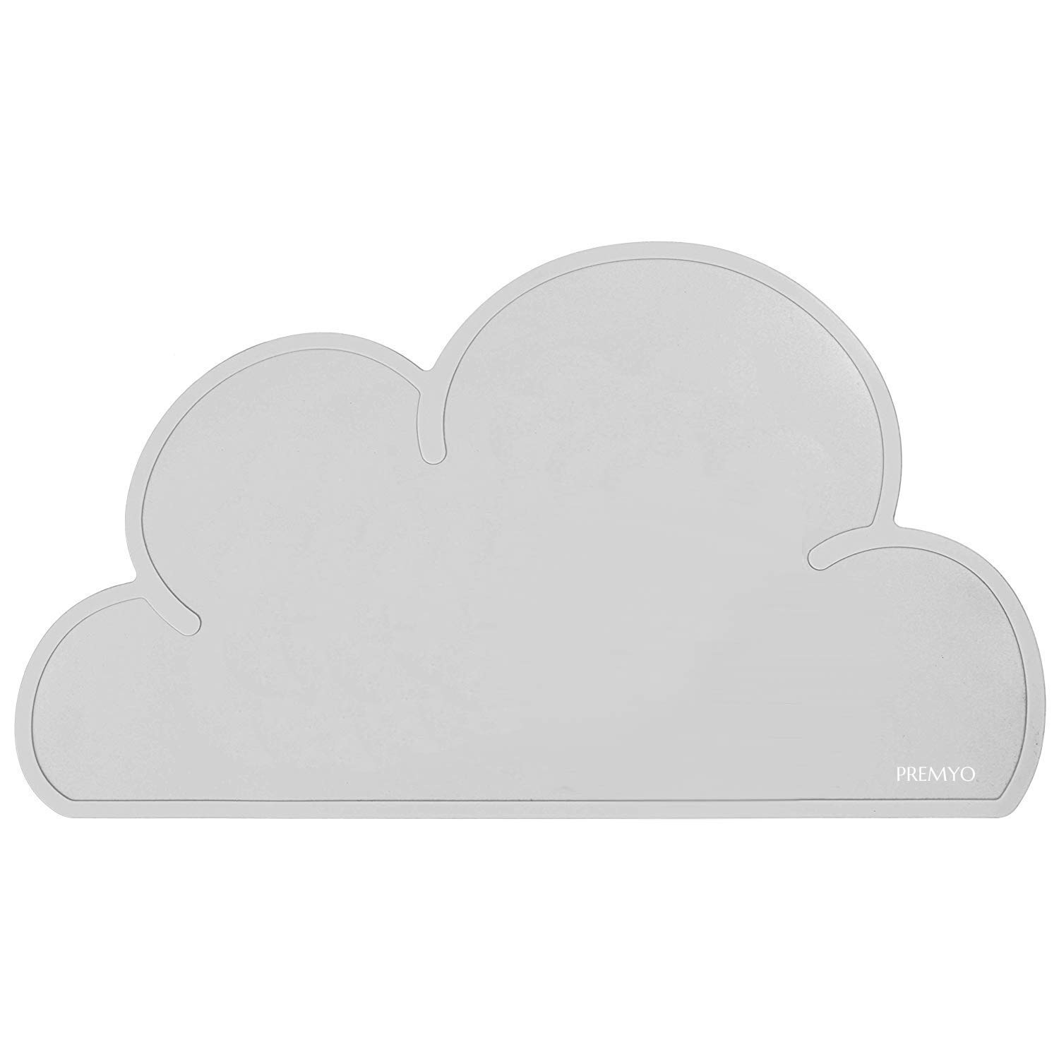 PREMYO Silicone Placemat Table Mat Pad Ideal for Dining Kids Easy to Wipe-Clean Waterproof Heat and Stain-Resistant Cloud Shape Grey
