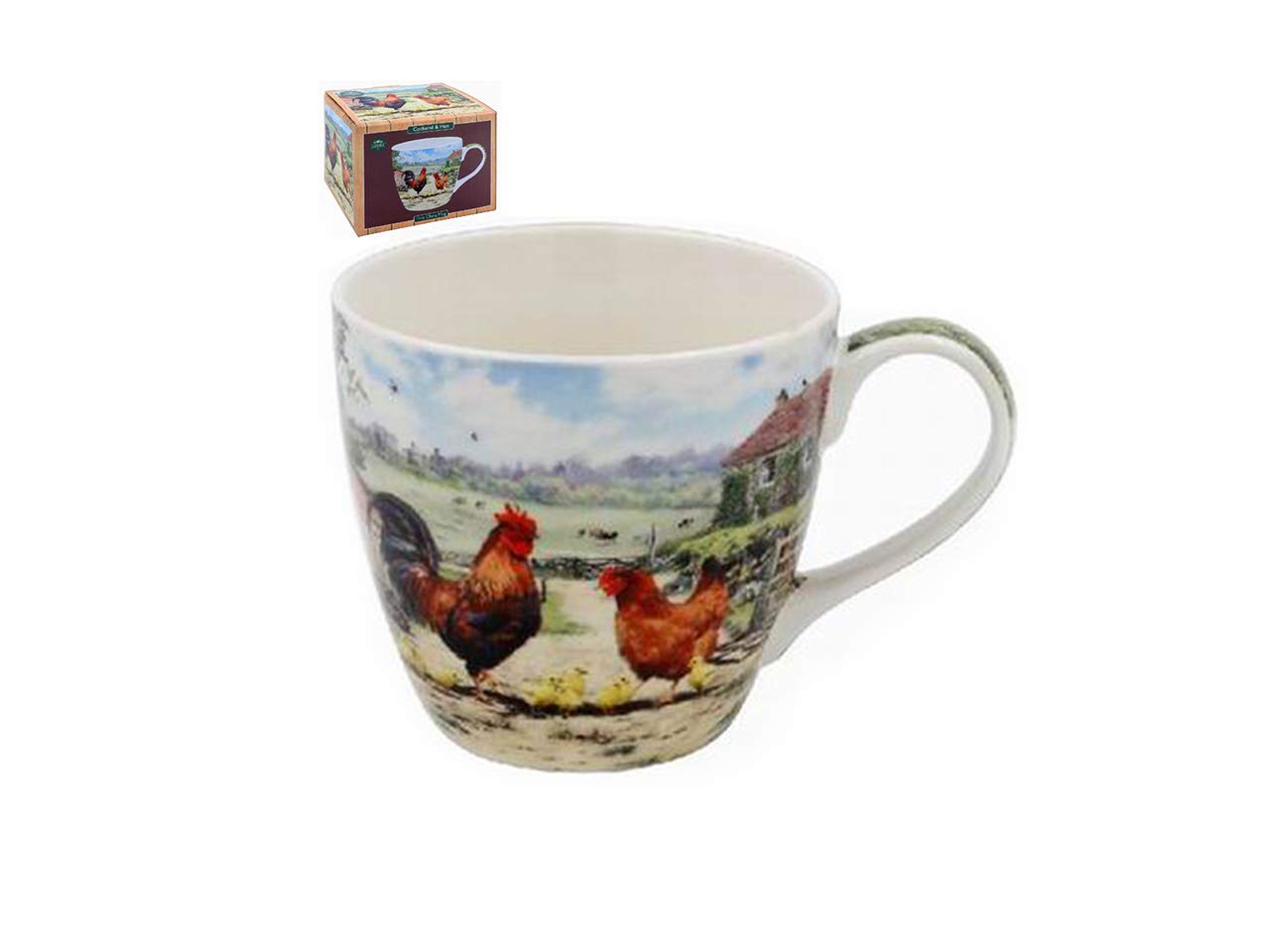 China Breakfast Mug/Cup - Large 380ml Capacity, Individually Boxed (Cockerel & Hen)